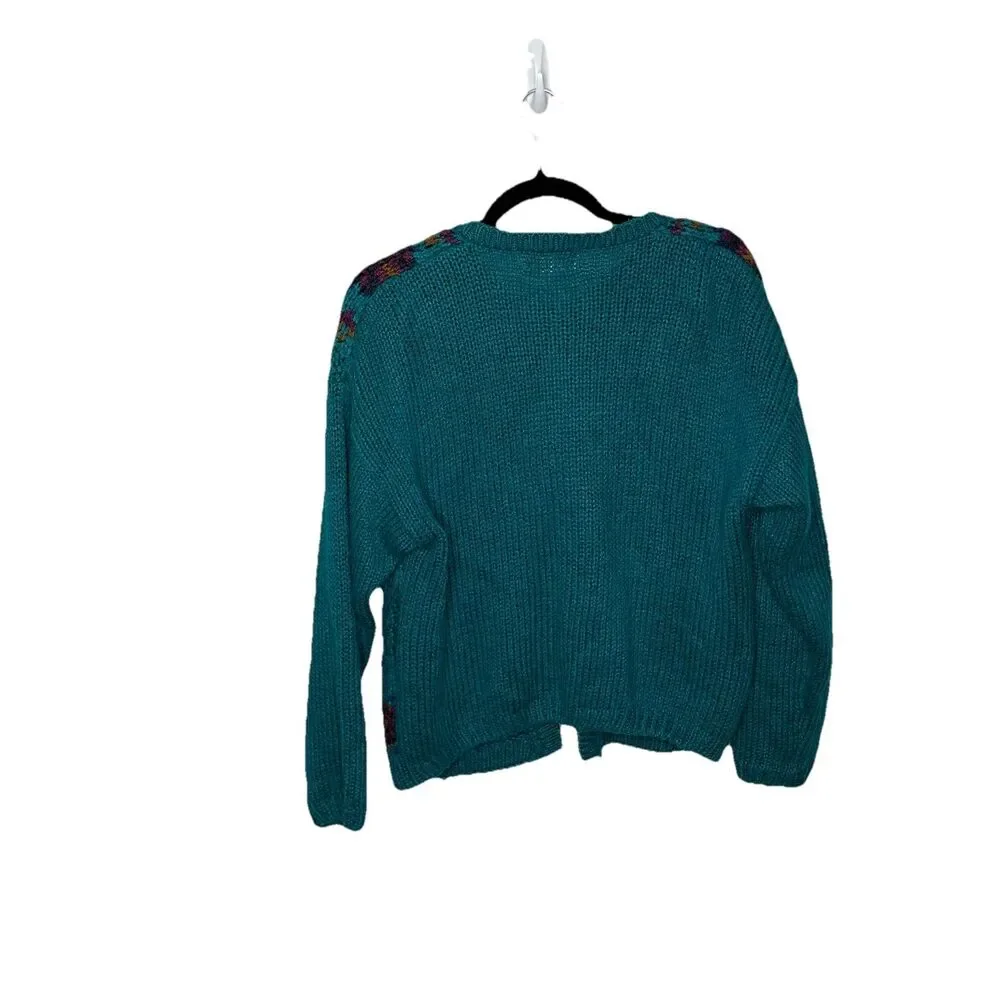 Vintage Jamie Scott Hand Knitted Cardigan Sweater Green Purple Womens Size La
